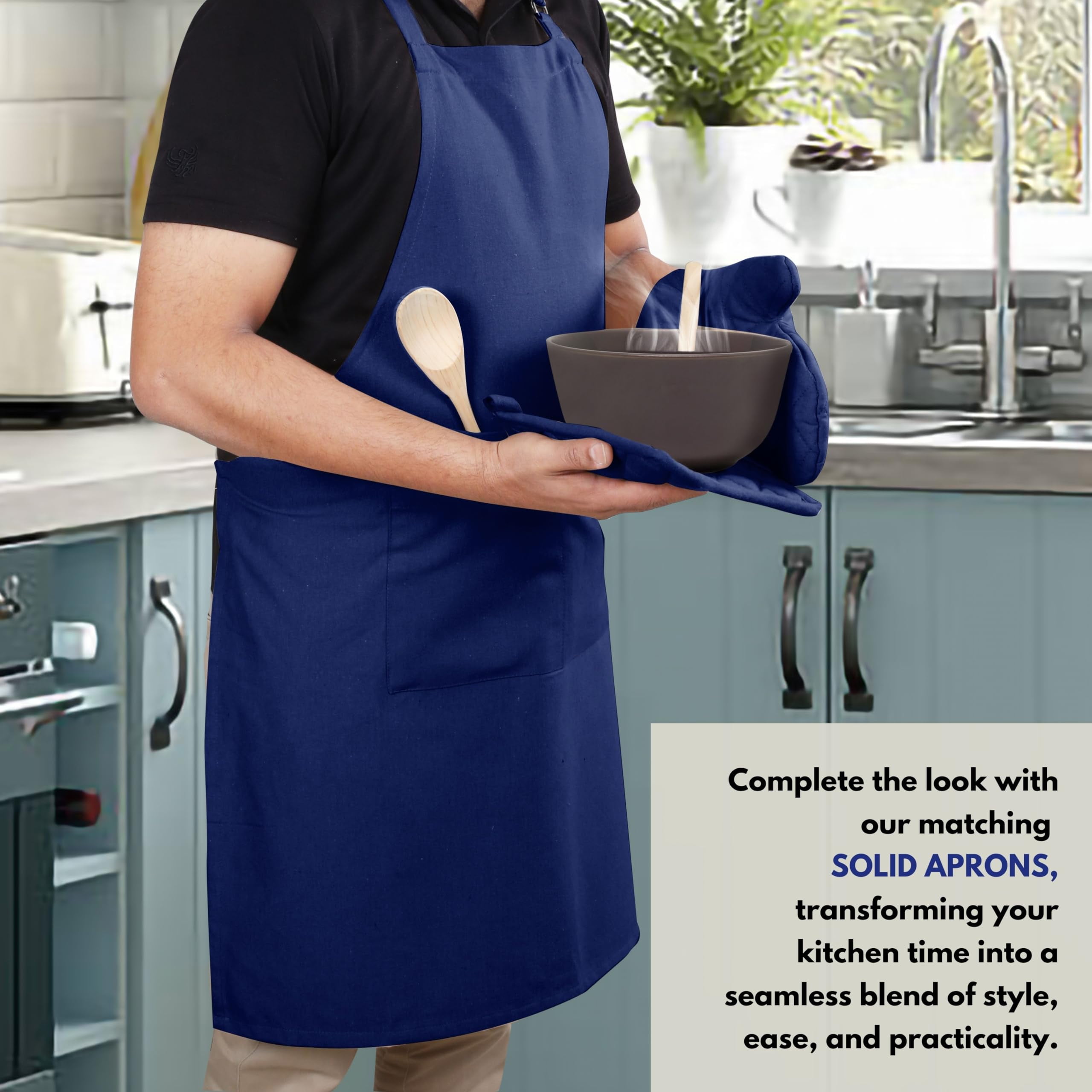 Native Fab 10-Piece Kitchen Set – Includes Oven Mitts, Potholders, Kitchen Towels & Dishcloths, Heat Resistant, 100% Cotton, Durable & Absorbent, Perfect for Cooking, Baking & Everyday Use - Ink Blue