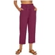 thumbnail image 2 of Pantalones casuales de cintura alta con diseño de hojas de loto para mujer, pierna recta, cintura elástica y tobillo de algodón y lino, 2 of 5