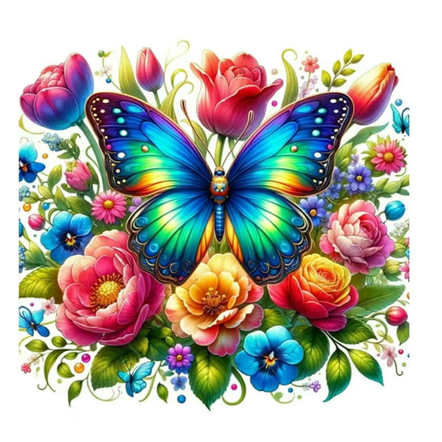 Peinture Diamant DIY Fleur Colorée Papillon Lapin Chat Paysage Abstrait Broderie Ronde Complète, 40*40cm, Cadre Non Inclus., SHANG5199