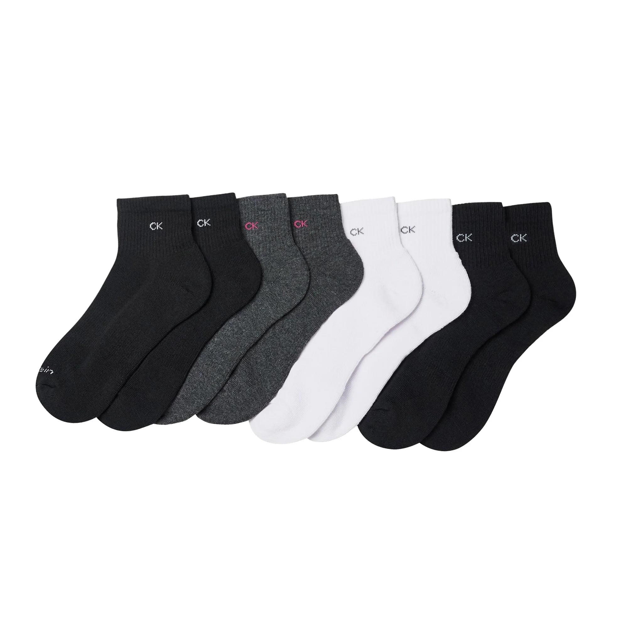 Calvin Klein High Quarter Socks for Women – 8 Pair Cushioned Ankle Socks – High Quarter Cut, Comfort Design (Black,4-10)