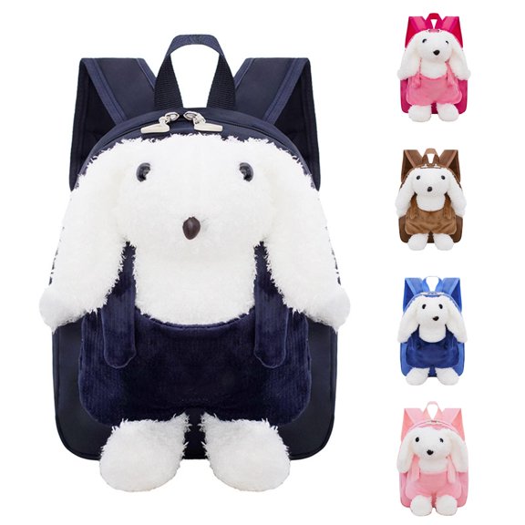 CUZIBR Corduroy Bunny Kids Backpack Soft Detachable Plush Mini School Bag Lightweight Toddler Bookbag For Preschool Little Girls Outdoor Walking Trip Daily Use