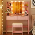 thumbnail image 4 of Ktaxon Lighted Makeup Vanity, Pink Vanity Table Set with 2 Drawer and Charging Station, Femal Gift, 4 of 11