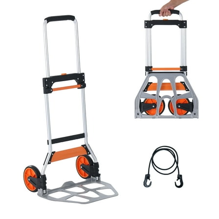 VEVOR Folding Hand Truck,275 lbs Load Capacity, Aluminum Portable Cart,Convertible Hand Truck and Dolly with Telescoping Handle and PP TPR Wheels,Ultra Lightweight Super Strong for Moving Warehouse