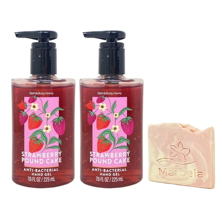 Bath & Body Works Strawberry Pound Cake 2 Pack Hand Gel Bundle with a Himalayan Salts Springs Sample Soap