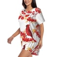 thumbnail image 2 of Kdxio Bullfinch on Branch Print Pajamas Sets for Women Short-Sleeved Pjs with Lounge Shorts Two Piece Sleepwear S-4XL, 2 of 8