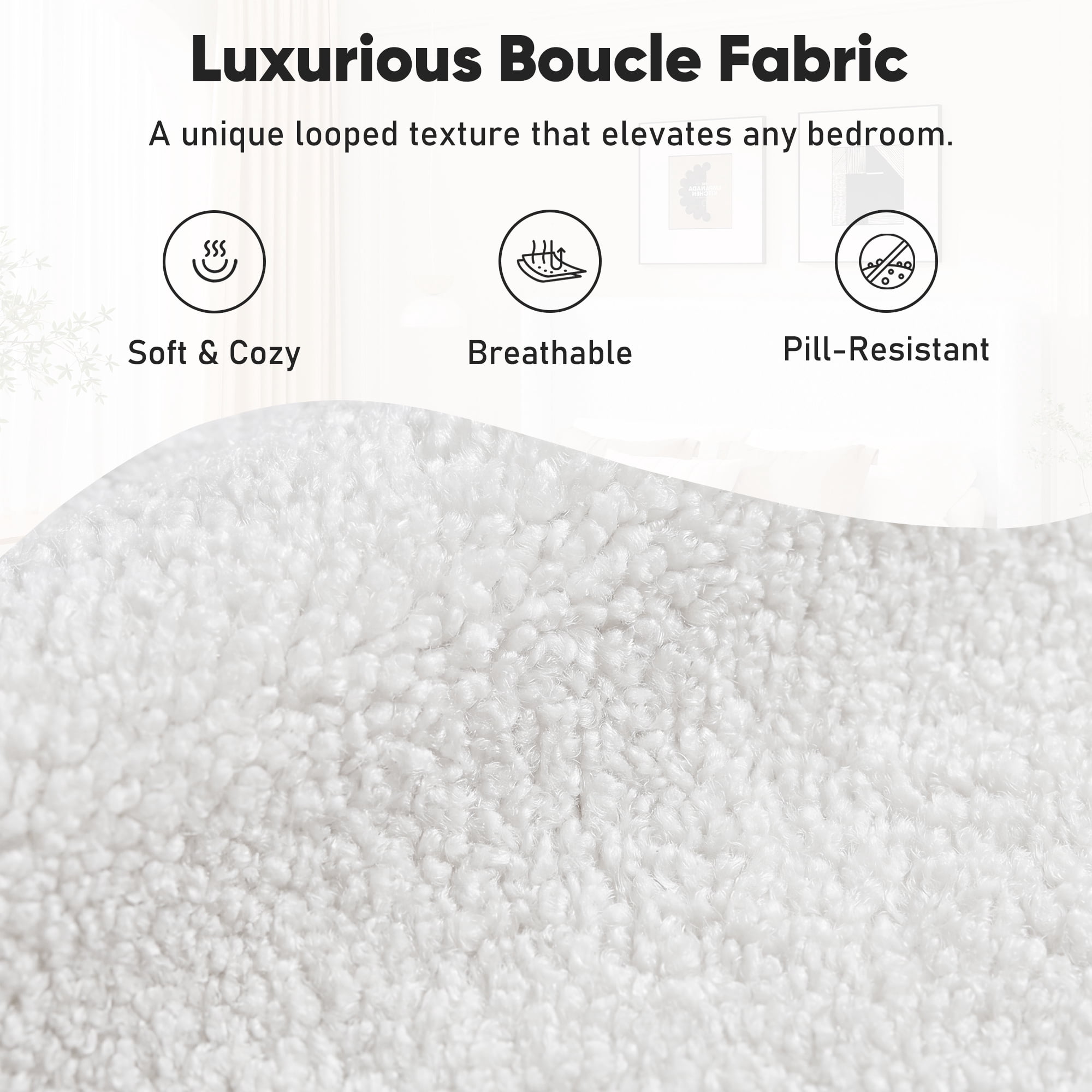 Frostbloom Full Size Boucle Upholstered Platform Bed Frame with Wingback Headboard, White