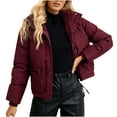 thumbnail image 2 of Fartey Women's Cropped Puffer Jacket Trendy Solid Color Stand Collar Coat Full Zip Quilted Coats Winter Long Sleeve Warm Outerwear with Pockets, 2 of 4