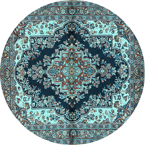 Ahgly Company Indoor Round Medallion Light Blue Traditional Area Rugs, 5' Round