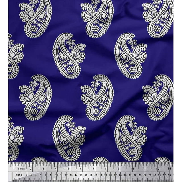 Soimoi Japan Crepe Satin Fabric Paisley Block Print Fabric by Yard 42 Inch Wide