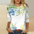 thumbnail image 2 of CYMMPU Loose Fit Round Neck Spring Tops Blouses for Women Dressy Casual 3/4 Sleeve Fall Fashion Shirts Flower Printed Tunic Tops Mother's Gift Topss Green L, 2 of 5