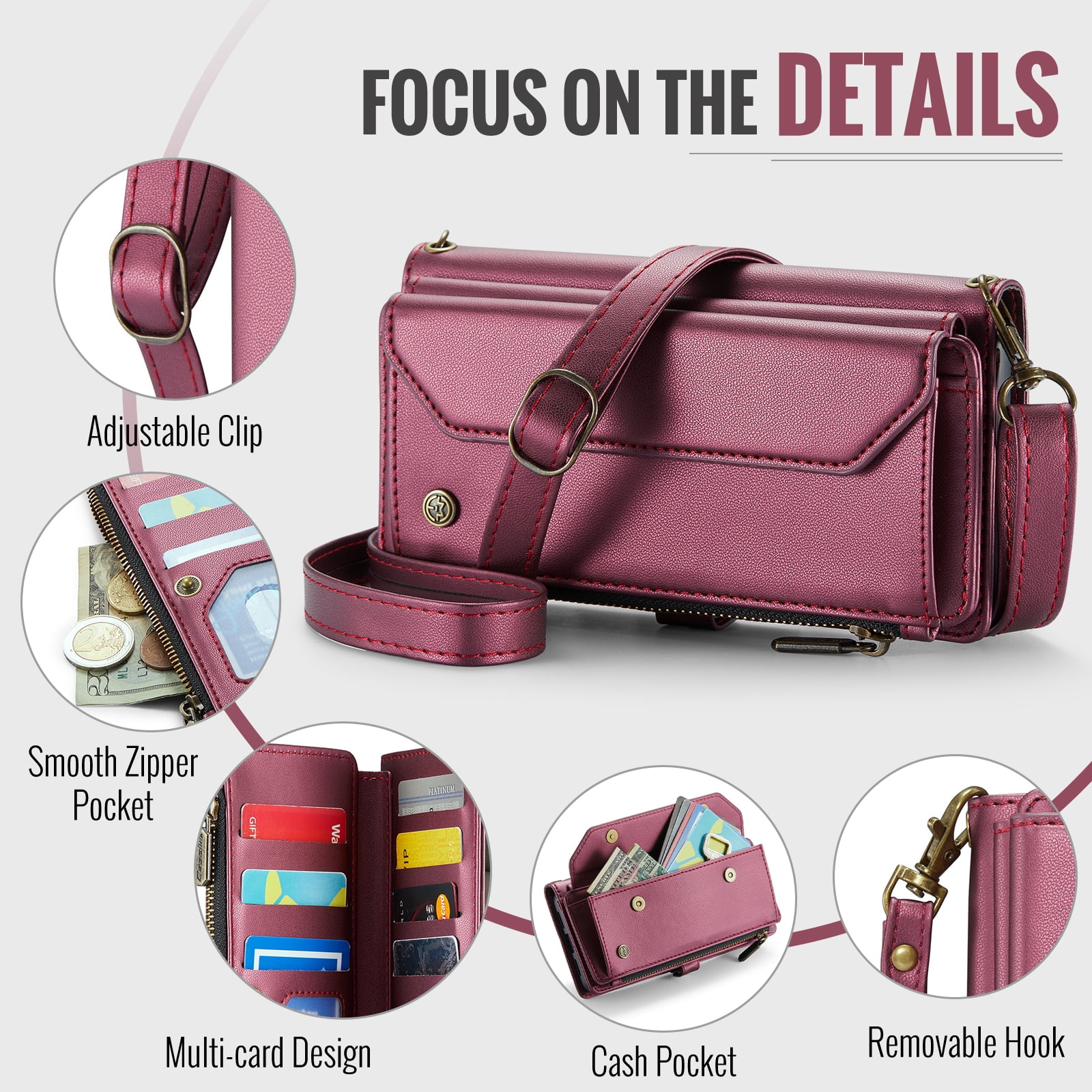 for Samsung Galaxy A16 5G Wallet Case with 10 Card Slots Zipper Pocket,PU Leather Magnetic Flip Folio Wristlet Shoulder Strap 3-in-1 Crossbody Phone Case Wallet for Women Men,Hotpink
