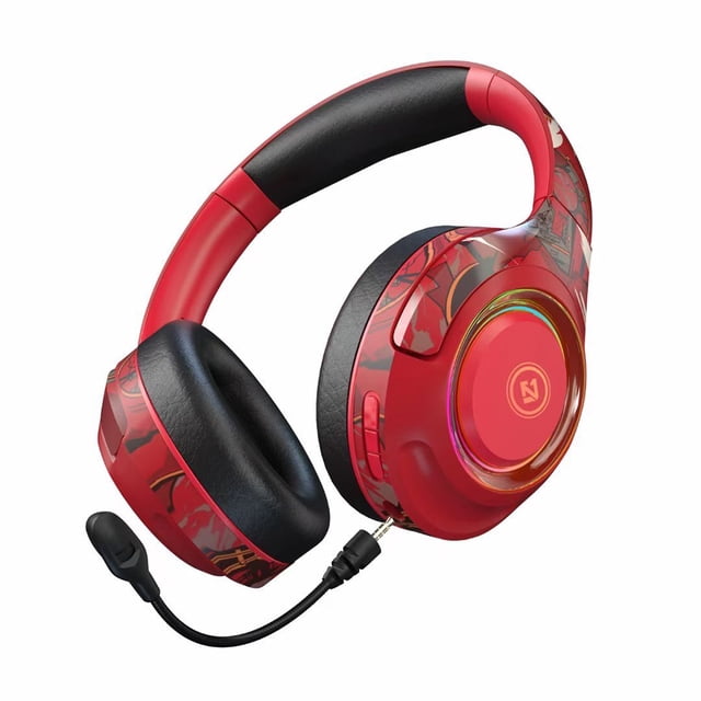 Injueey Auriculares inalámbricos compatibles con Bluetooth Reducción de ruido Sonido estéreo Manos libres portátil Juego de llamadas Juego de música Cables de audio/vídeo Rojo