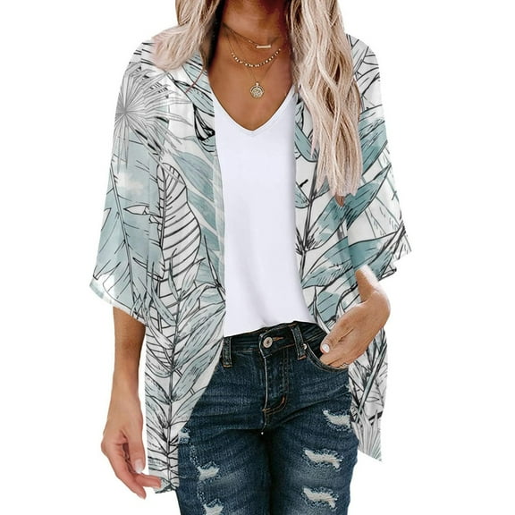 jjayotai 2024 Floral Printed Cardigans, Women's Puff Sleeve Kimono Casual Loose Cover Up Boho Blouse Tops Summer Fall