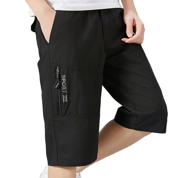 European Men's Solid Color Casual Loose Workwear Shorts Drawstring Waist, Pockets, Polyester, for Sports & Daily, Multiple Sizes