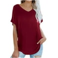 thumbnail image 2 of Patlollav Womens Plus Size Short Sleeve Tops V Neck Solid Color Casual Shirts Fit Basic Blouse, 2 of 6