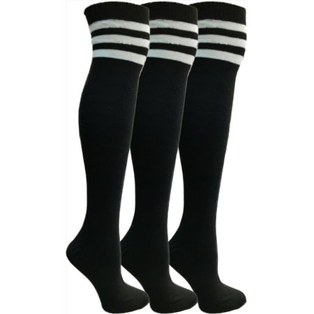 

Yacht&Smith Womens Over the Knee Socks 3 Pairs Premium Soft Cotton Colorful Patterned (3 Pairs Black)