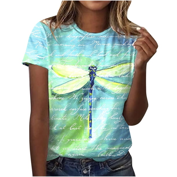Camiseta de manga corta suelta con cuello redondo y estampado informal a la moda para mujer Fridja hjk4349