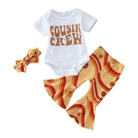 

Girl s Clothes Outfits Casual Baby Toddler Kids Sets Short Sleeve Letter Romper Bodysuit Floral Prints Bell Bottoms Pants Comfortable Outerwear Suits White 12-18 Months