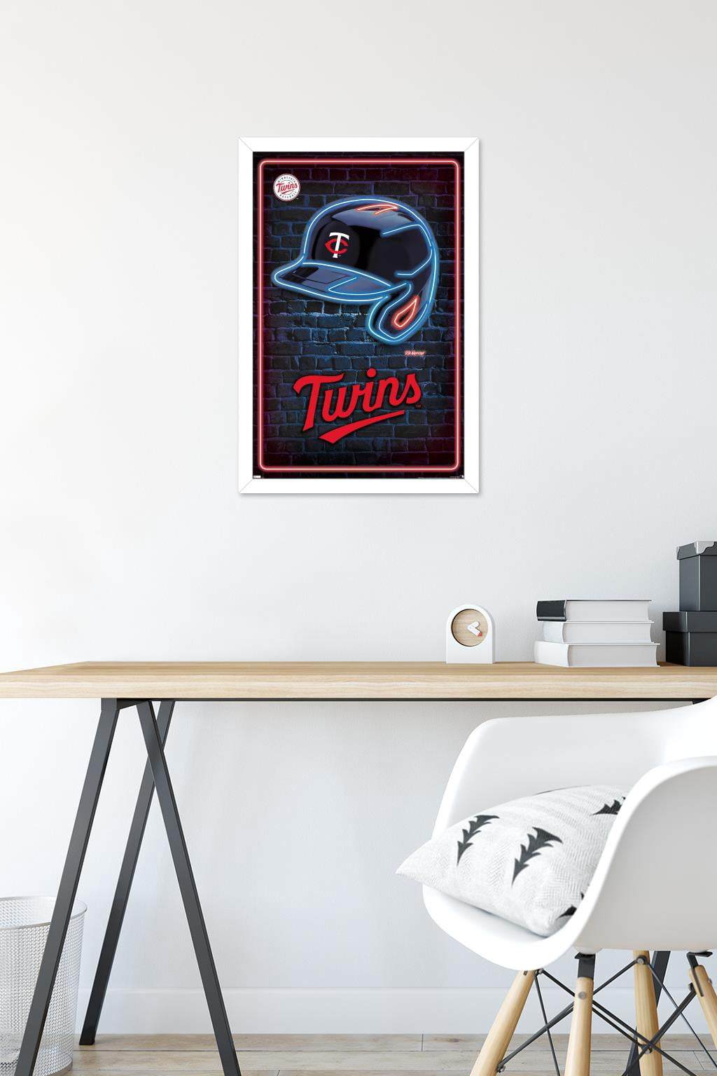 MLB Minnesota Twins - Neon Helmet 23 Wall Poster, 14.725" x 22.375" Framed
