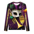 thumbnail image 4 of Cavosen Mardi Gras Flowy Tops for Women Long Sleeve Carnival Shiny Mask Graphic Print Tops Round Neck Party Holiday Blouse Casual Stylish Festival Shirts Dressy Party Funny Tees Purple M, 4 of 4