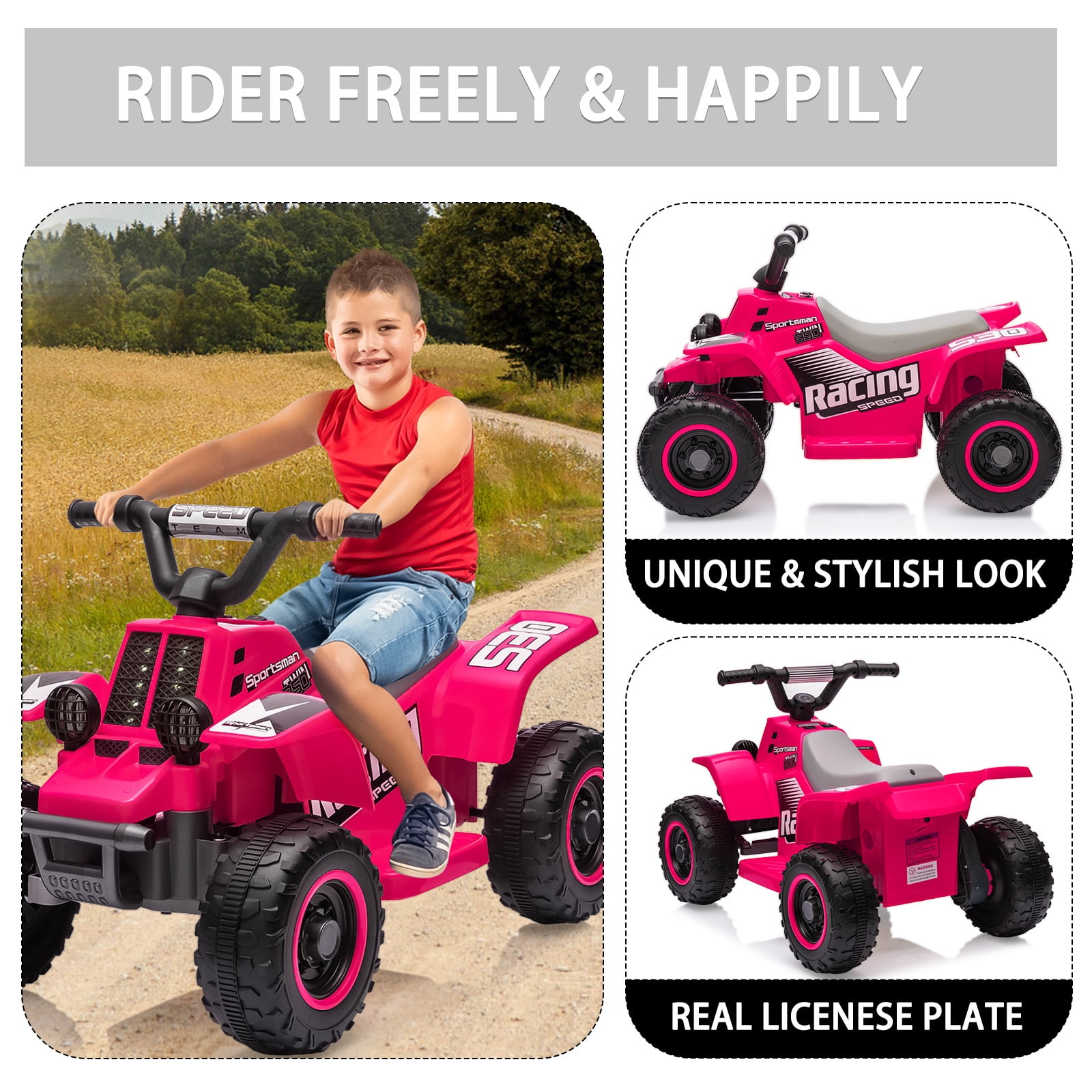 Telyswee 6V Kids Ride On Car, 4-Wheeler Quad ATV Play Car for Kids, 1.76MPH Max Speed, Ride On Toy for Boys & Girls Gift, Rubber Handles, Push-Button Accelerator