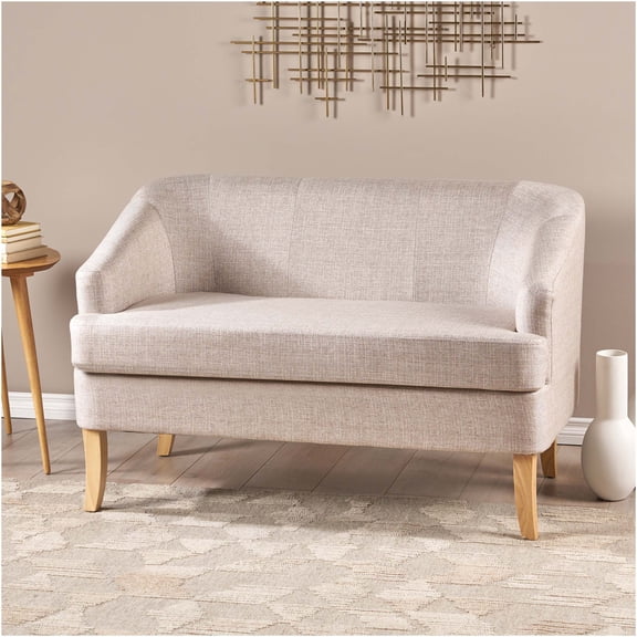 JERFIT Modern Loveseat Sofa for Living Room, Mid-Century Small Couch with Wood Legs, Beige Fabric 2-Seater