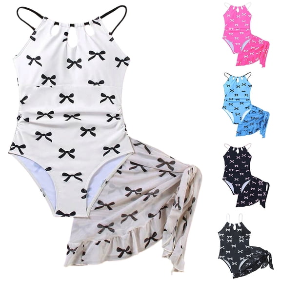 RTKFRFLM Girls 2-Piece One Piece Swimsuit with Skirt Cute Butterfly Print Boutique Bathing Suit for Ages 8-13
