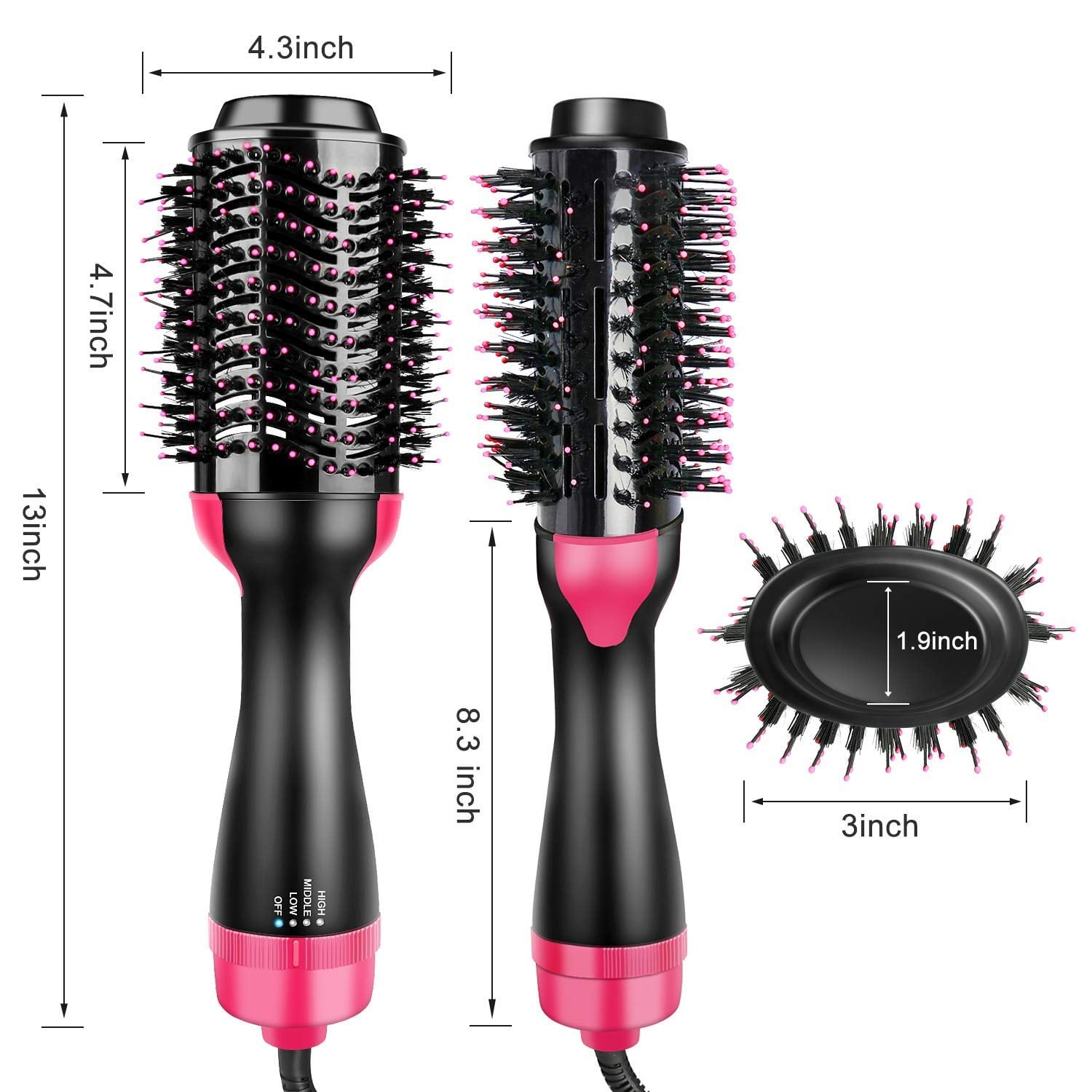 Ustar One Step Hair Dryer & Volumizer 13" Nylon Hot Air Brush, Ionic, Black