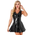 thumbnail image 2 of Women Umbrella Leather Dress, Glossy PVC Leather, Zipper Open Breast, Shiny Pleated Latex Skirt, 2 of 9