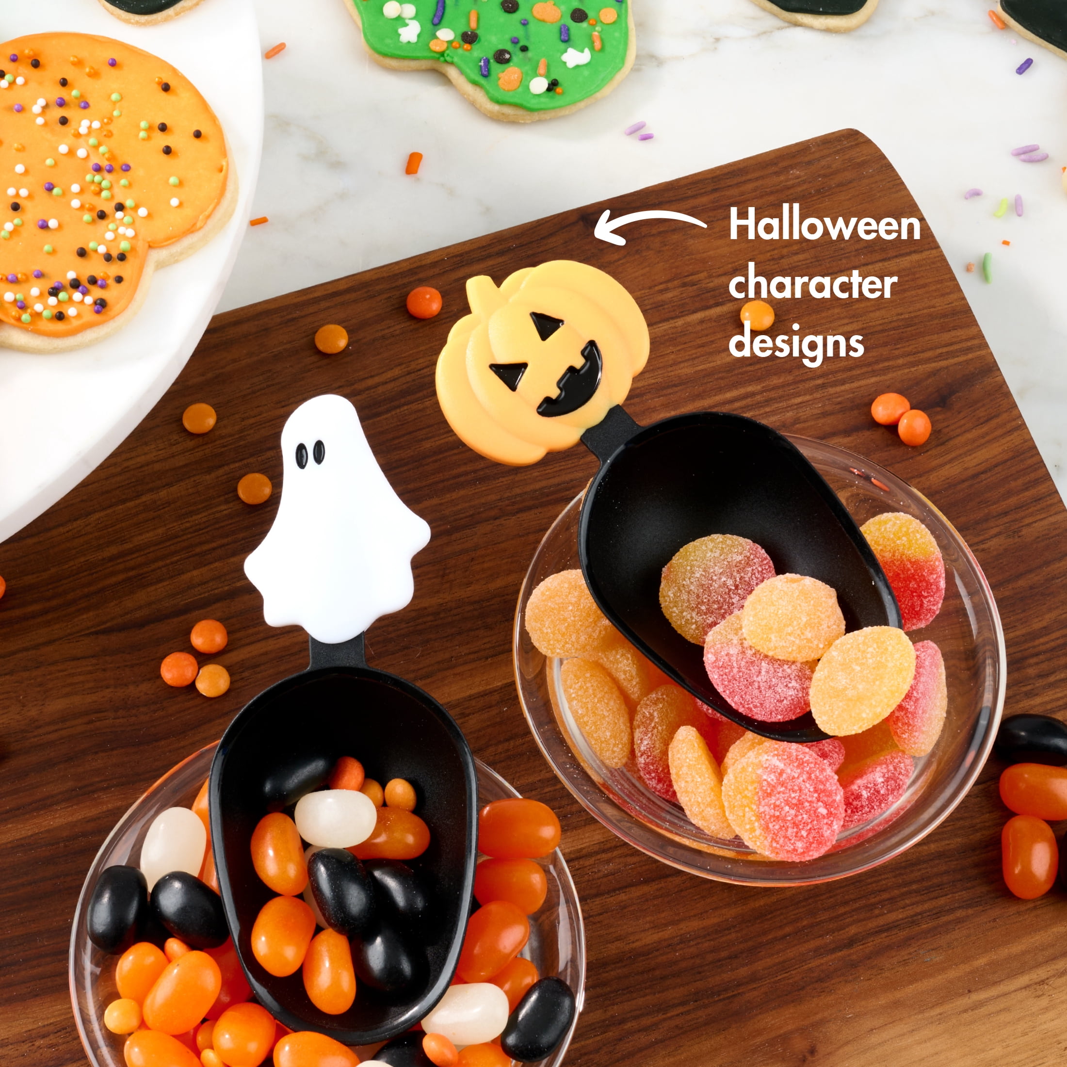 Way to Celebrate Halloween Candy Scoop Set, Jack-O-Lantern and Ghost Themed, 2 Pieces