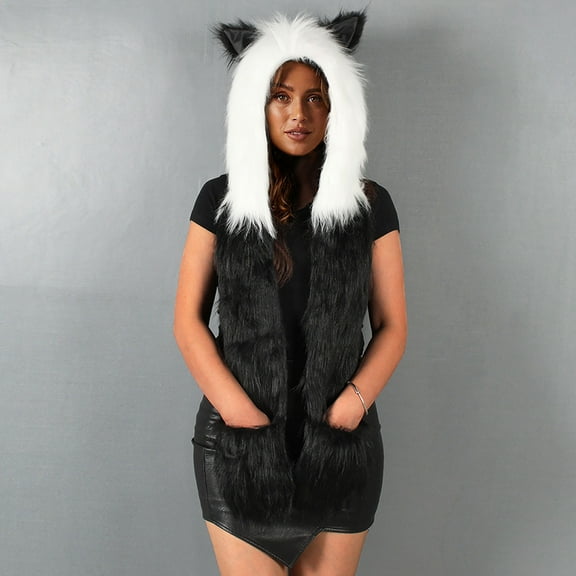 Herrnalise Women Cute Cartoon Thick Hat Faux Furry Protectors Warm Hat Scarf Gloves Set