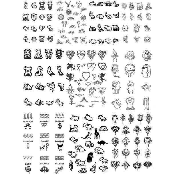 10 Pegatinas Impermeables para Tatuajes en Los Dedos Tatuajes Temporales Flores Negras (75x110 Mm)