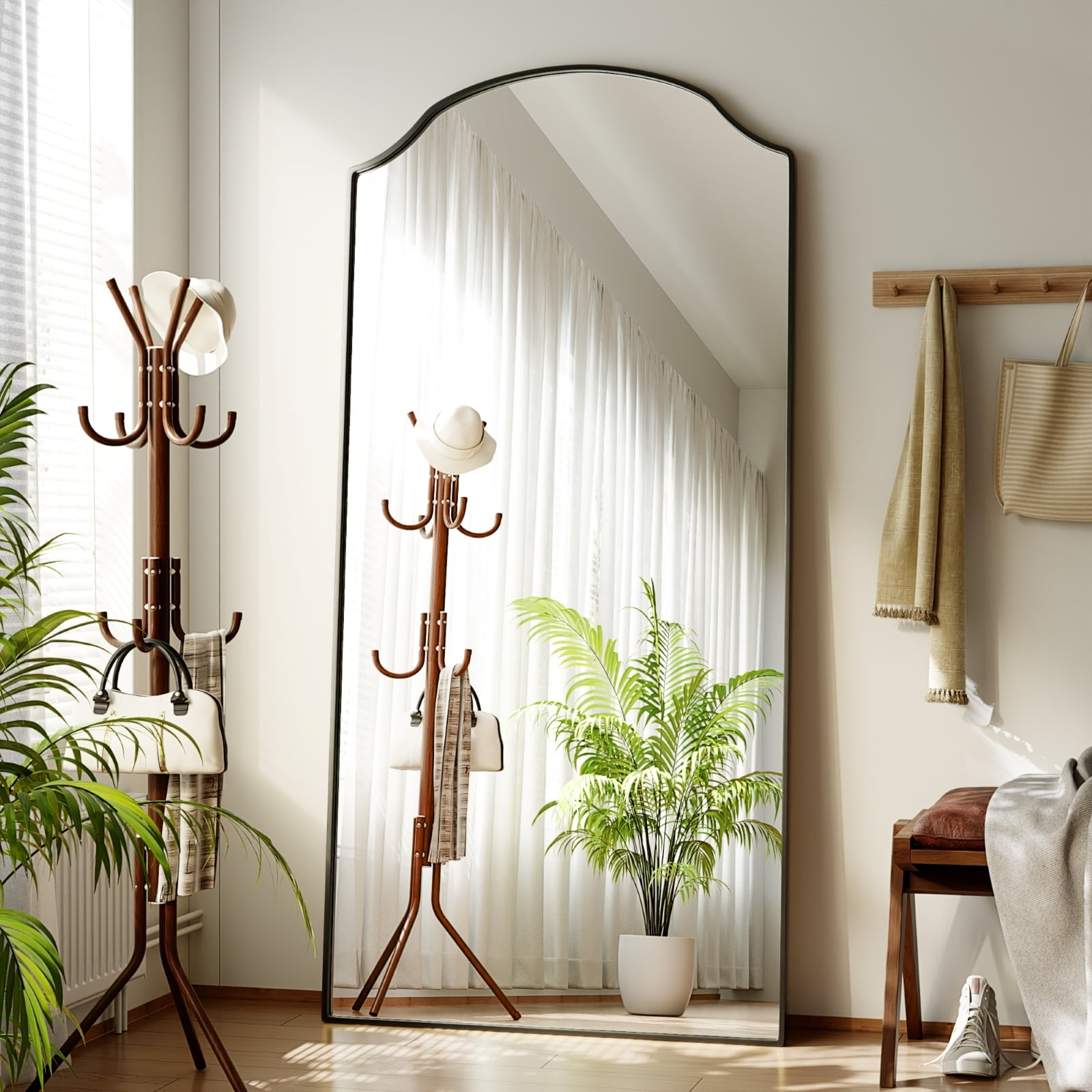 GRAHMCY 32"x71" Full Length Floor Mirror Arched Wall-Mounted Mirror, Black