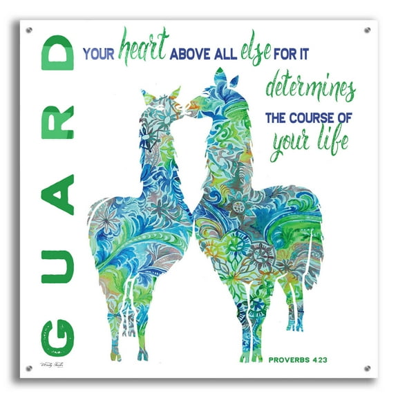 Epic Art 'Guard Your Heart Llamas' by Cindy Jacobs, Acrylic Glass Wall Art, 36"x36"