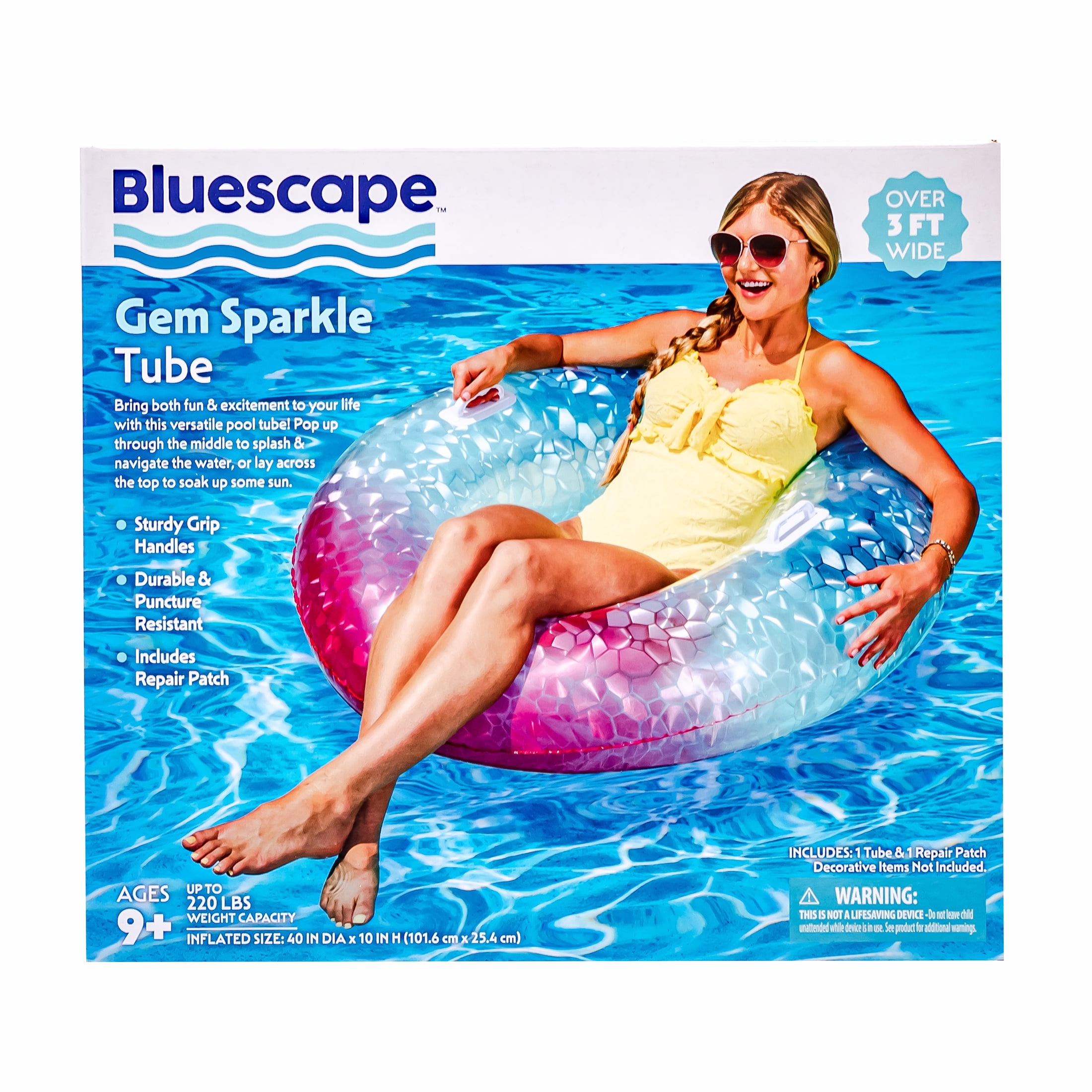 Bluescape Patriotic Gem Sparkle Inflatable Tube Pool Float, Age 9+, Red, White and Blue