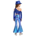thumbnail image 2 of TTAO Girls 3Pcs Disco Dance Outfit Sequin Tassel Metallic Pants and Fedora Hat Western Cowgirl Jazz Dance Clothes Royal Blue 6, 2 of 5