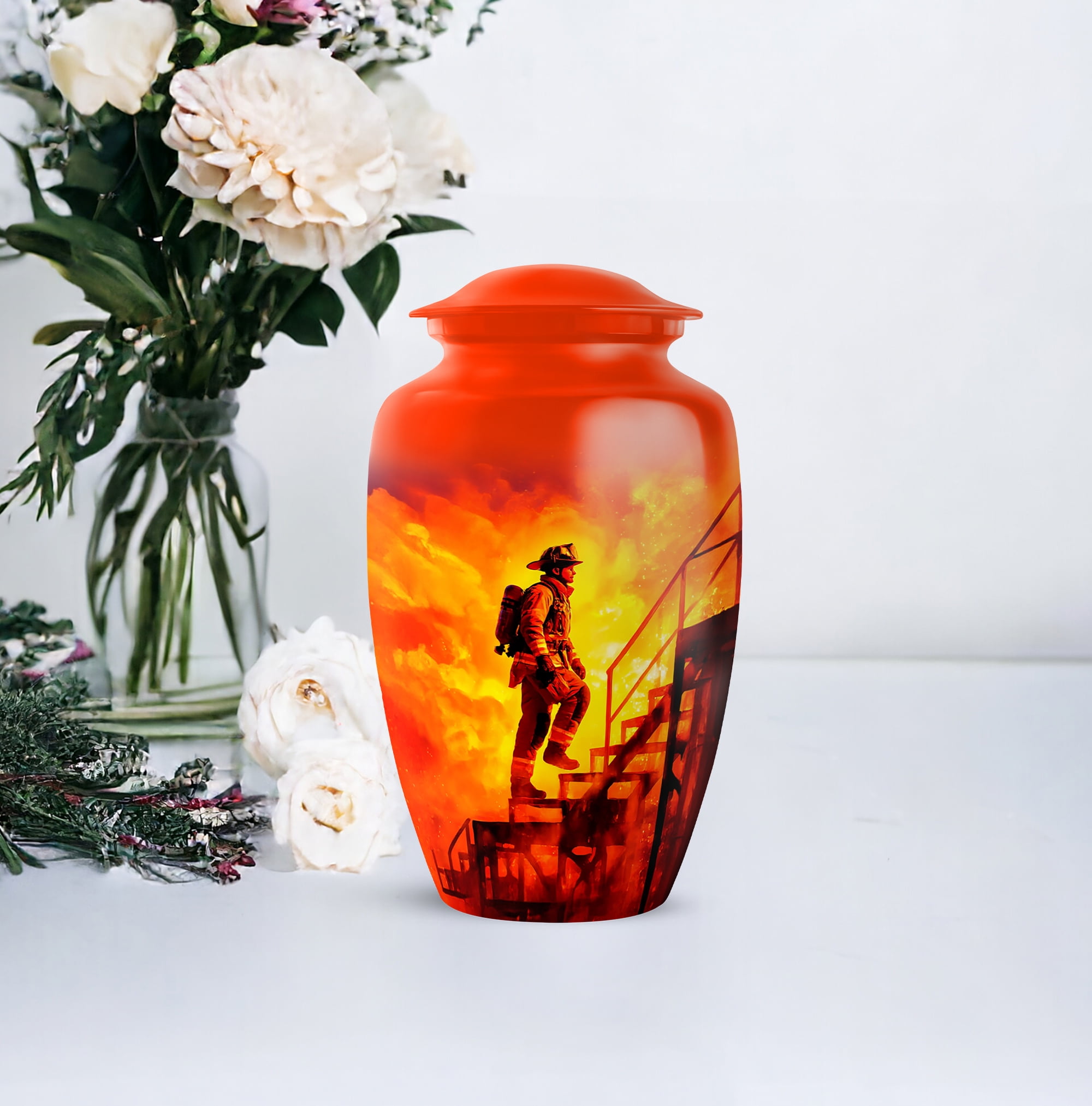 Fire Fighter Cremation Urn For Adult Women, 1 Large & Small Keepsake Urn For Human Ashes Set Of 4, Human Urns For Ashes Adult Female, Burial Urns For Cremated Remains, 10&3 Inch