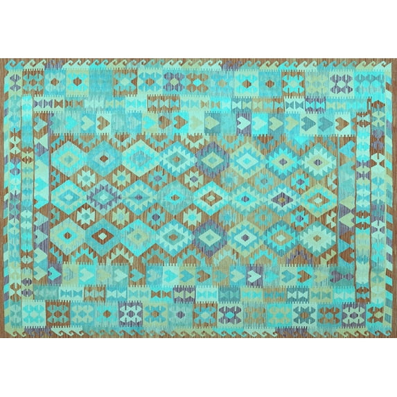 Ahgly Company Indoor Rectangle Southwestern Light Blue Country Area Rugs, 8' x 10'