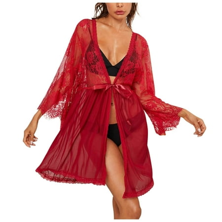 

XINSHIDE Underwear Female Lingerie Lace Bandage Bowknot V-Neck Big Halter Nightgown Underwear Women