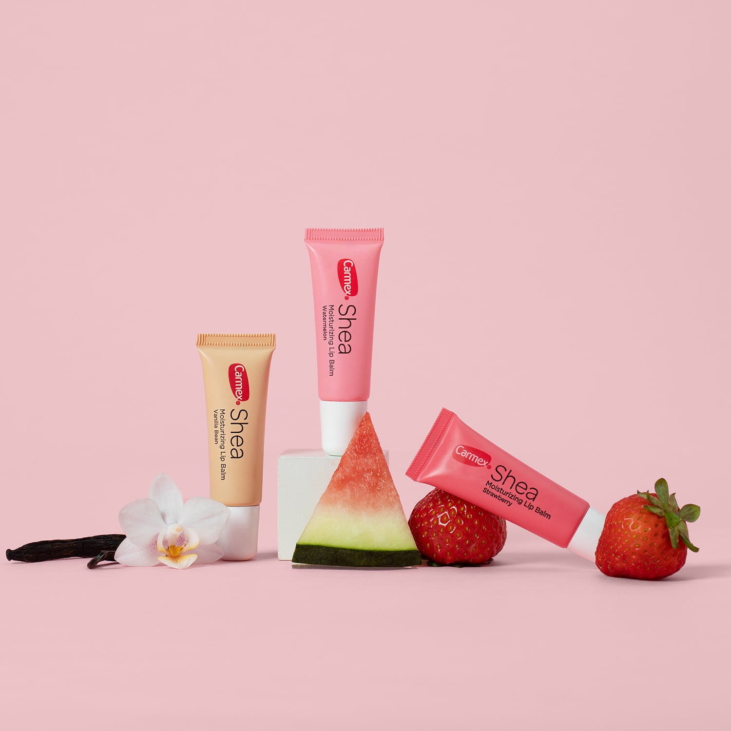 Carmex Shea Moisturizing Lip Balm Trio - Strawberry, Watermelon, Vanilla Bean