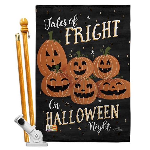 Breeze Decor BD-HO-HS-112083-IP-BO-D-US18-WA 28 x 40 in. Fright on Halloween Night Fall Impressions Decorative Vertical Double Sided House Flag Set with Pole Bracket & Hardware