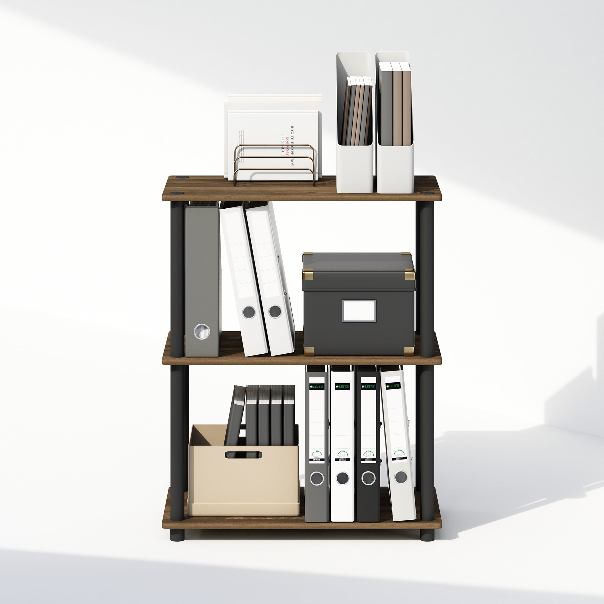 Furinno Turn-N-Tube 3-Tier Multipurpose Compact Display Rack, Shelving Unit, Bookcase, Columbia Walnut/Black