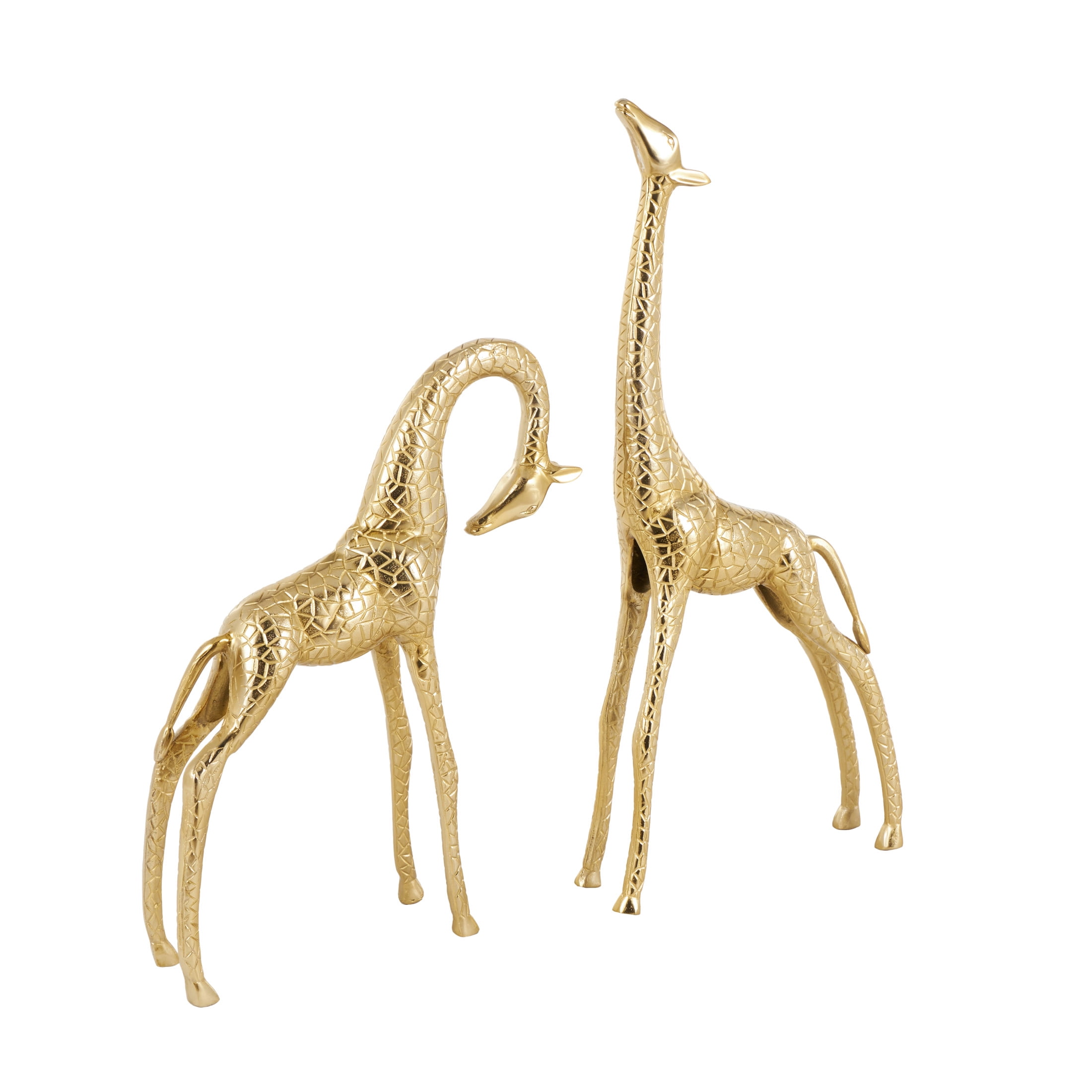 32", 23"H Gold Aluminum Metal Standing Giraffe Sculpture with Carved Spots, by DecMode (2 Count)