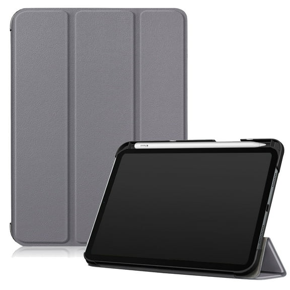 Allytech iPad Mini 6 Case with Screen Protector, iPad Mini 6th Gen 8.3 Inch Case 2021, [Supports the 2nd Gen Pencil Charging] Slim Trifold PU Leather Hard PC Back Case with Pen Holder, Gray