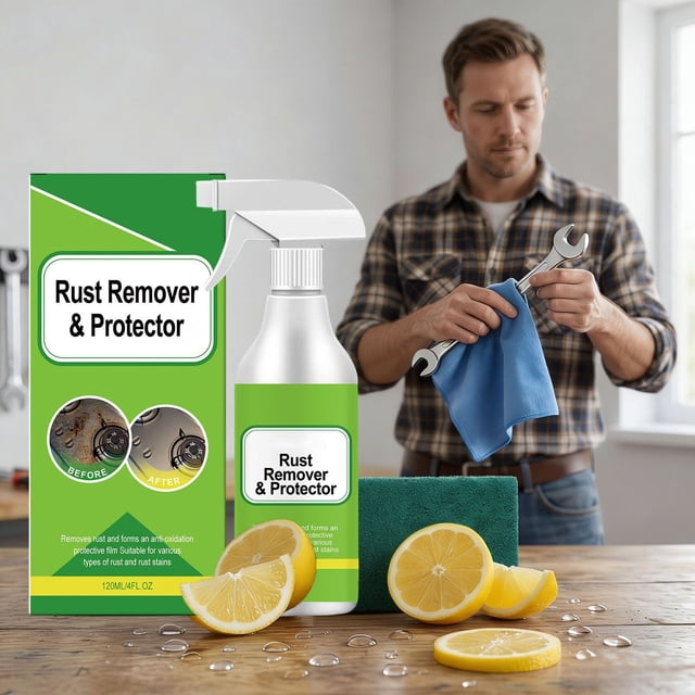 Rust Remover and Protector Kit, 120 mL Metal Anti-Rust Solution with Scouring Pad, Long-Lasting Moisture and Corrosion Protection for Paint-Safe Surfaces