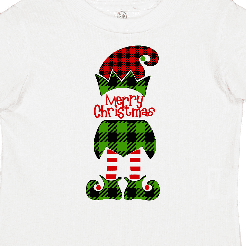 Inktastic Merry Christmas Elf in Red and Green Plaid Boys or Girls Toddler T-Shirt