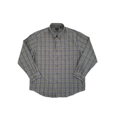 Heritage Plaid Shirt - Mens Gray & Gold Plaid Heritage Twill Button-Front Shirt - Size - XX-Large