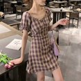 thumbnail image 4 of Dress, Square Neck Sweet Women A Line Plaid Skirt for Dating, 4 of 8