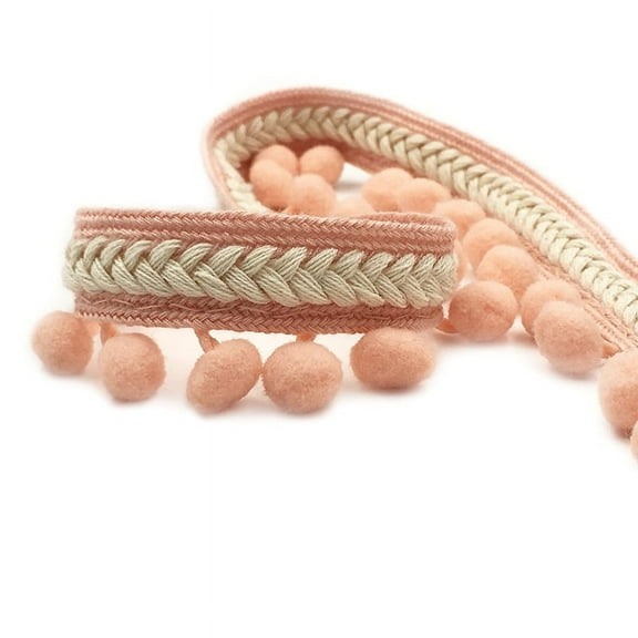 Xiao Hua Curtain Tassel Fringe Trim Braided Sewing Ribbon Upholstery Fabric Roll -Light Orange