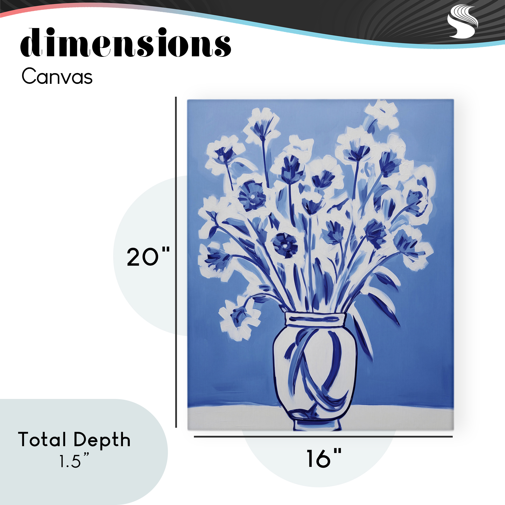 Blue & White Contrast Flowers Canvas Wall Art, design by Lettered and Lined